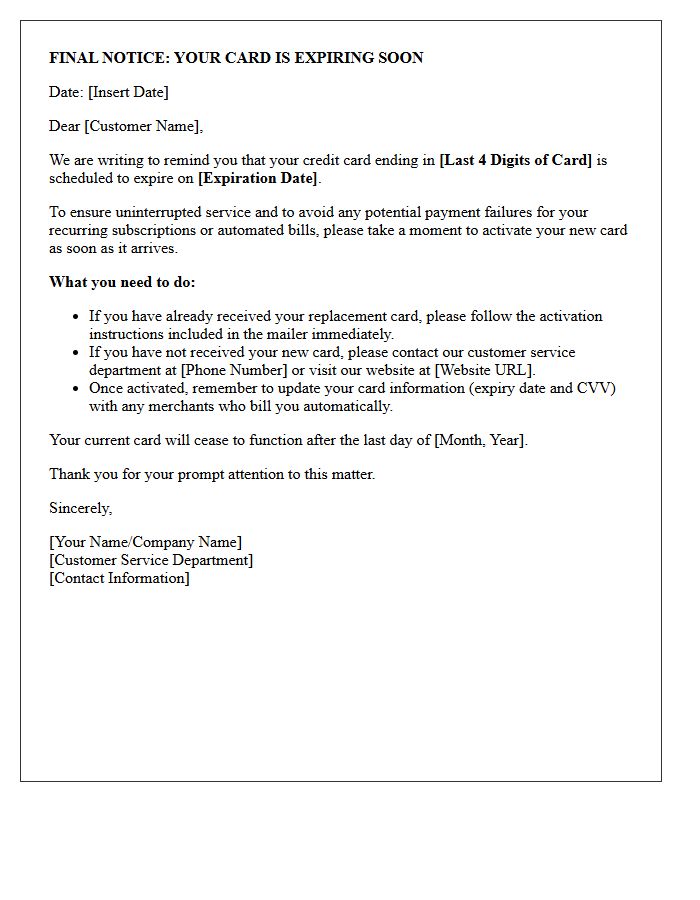 Final Notice Before Credit Card Expiration Letter