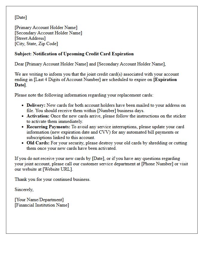 Joint Account Credit Card Expiration Notification Letter