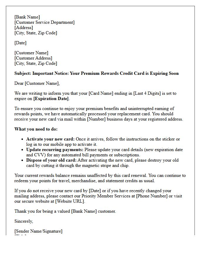Premium Rewards Credit Card Expiration Warning Letter