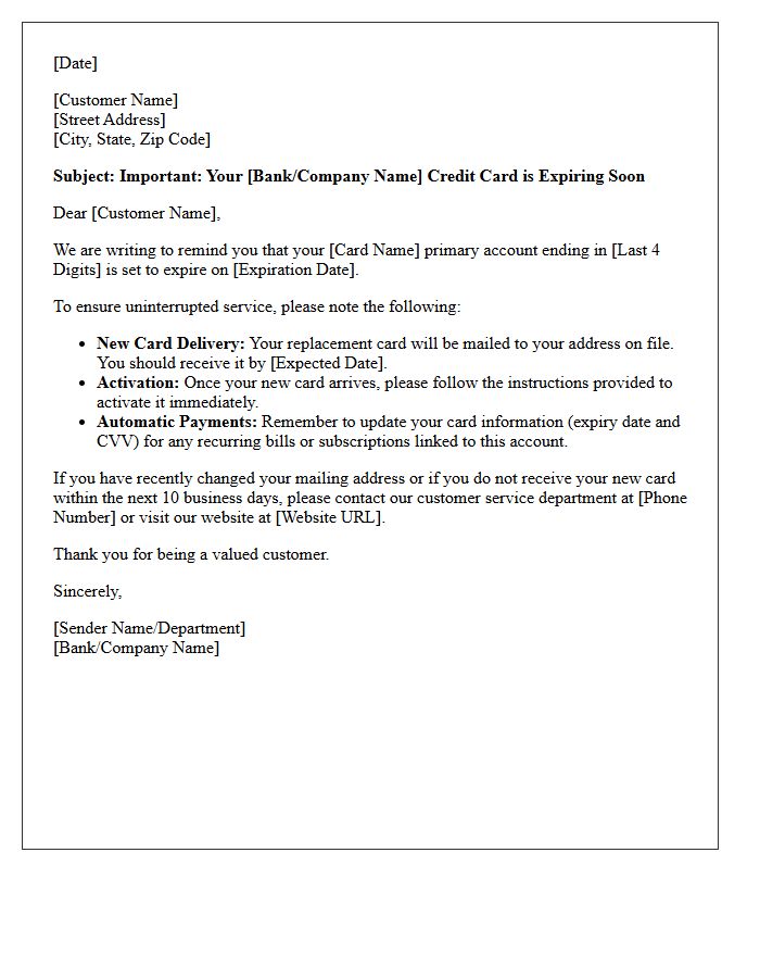 Primary Account Credit Card Expiration Reminder Letter