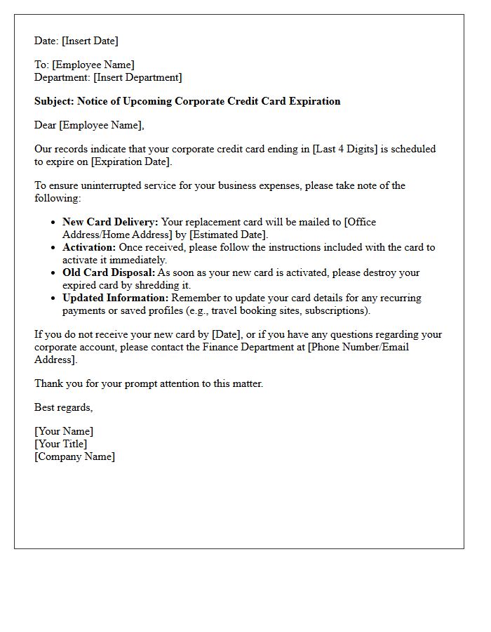 Upcoming Corporate Credit Card Expiration Letter