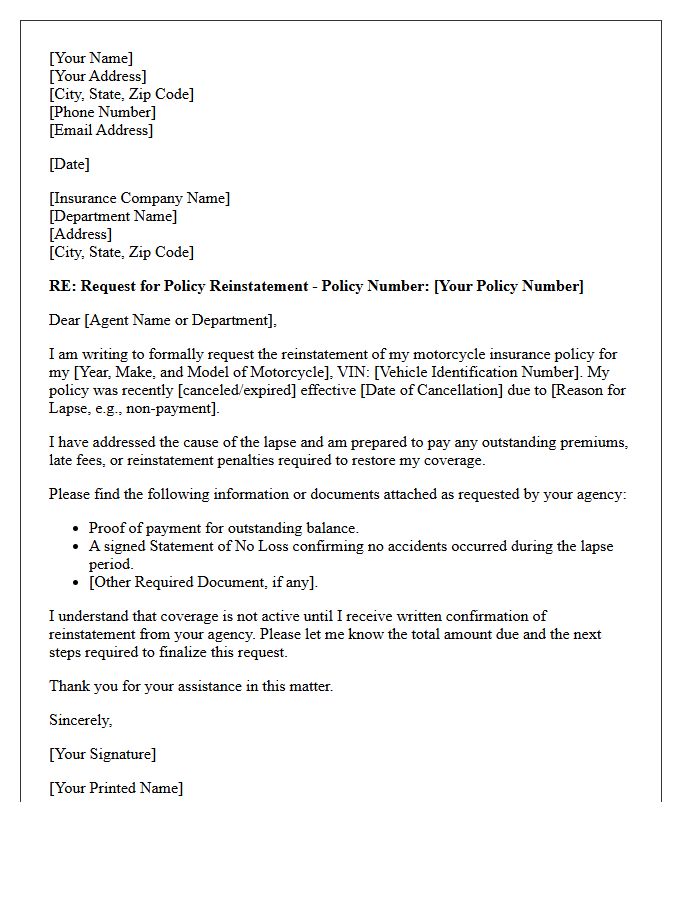 Agency Approved Motorcycle Insurance Reinstatement Letter
