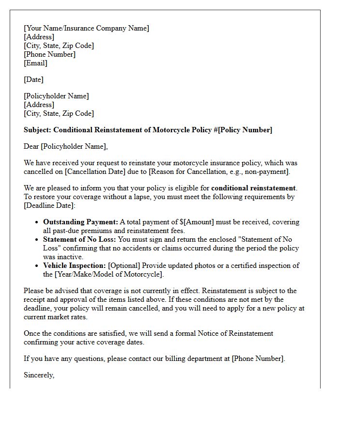 Conditional Motorcycle Insurance Reinstatement Letter
