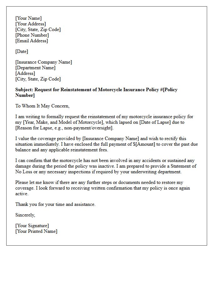 Motorcycle Insurance Policy Lapse Reinstatement Letter