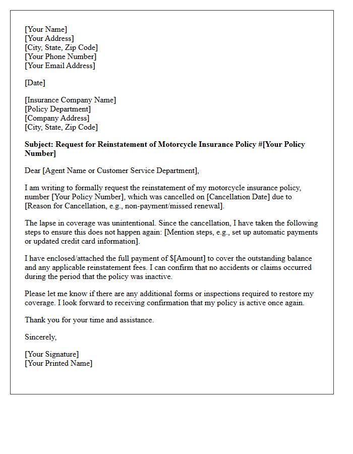 Motorcycle Insurance Reinstatement Request Letter