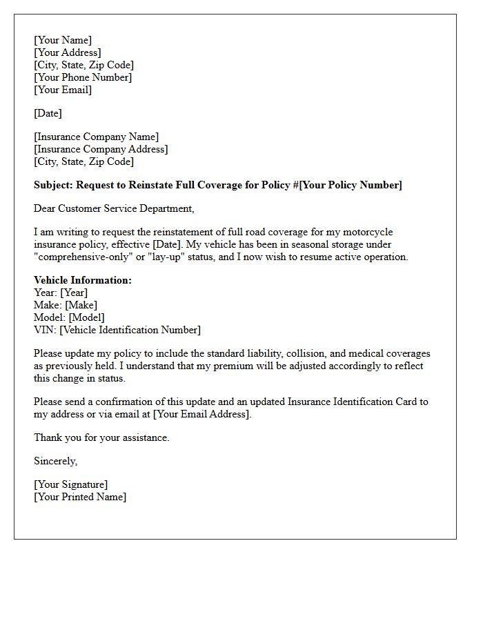 Seasonal Motorcycle Insurance Reinstatement Letter