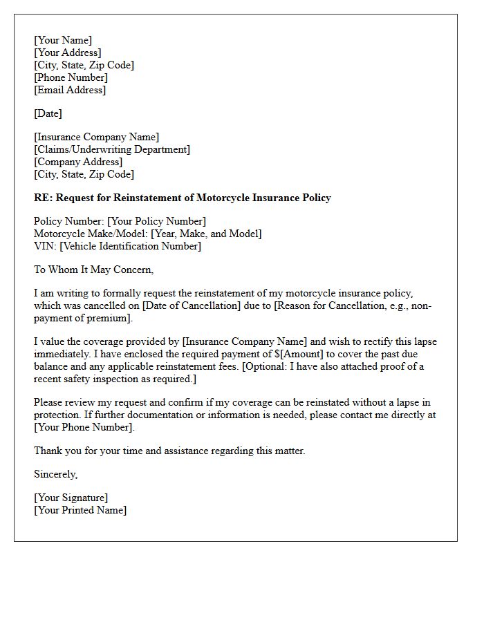 Standard Motorcycle Insurance Reinstatement Letter
