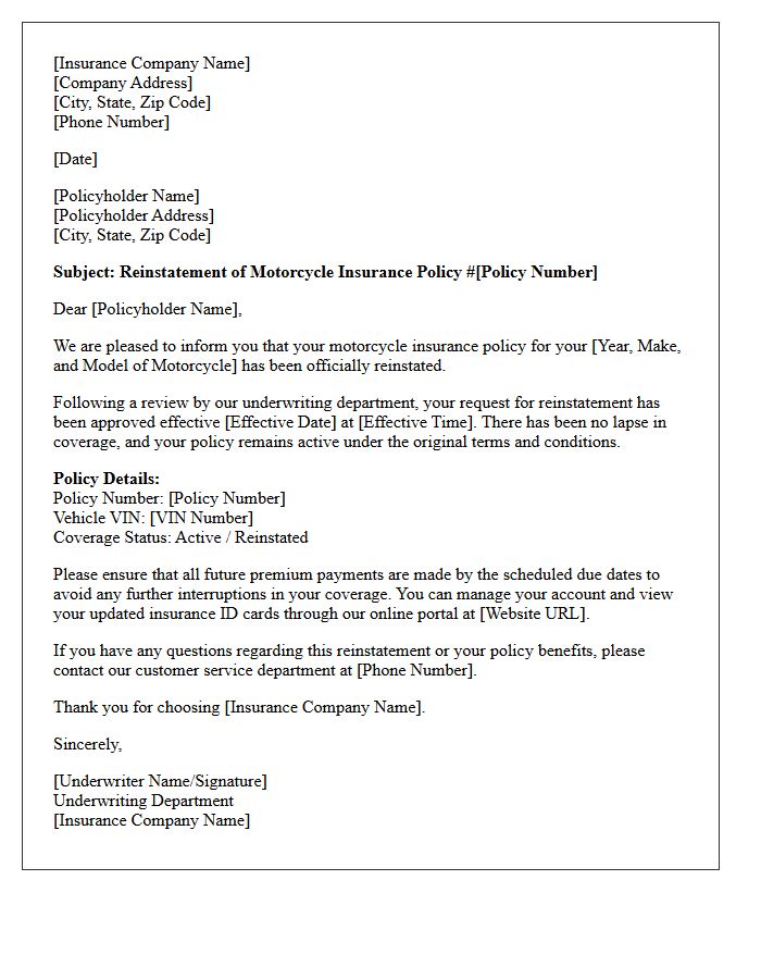 Underwriter Approved Motorcycle Insurance Reinstatement Letter