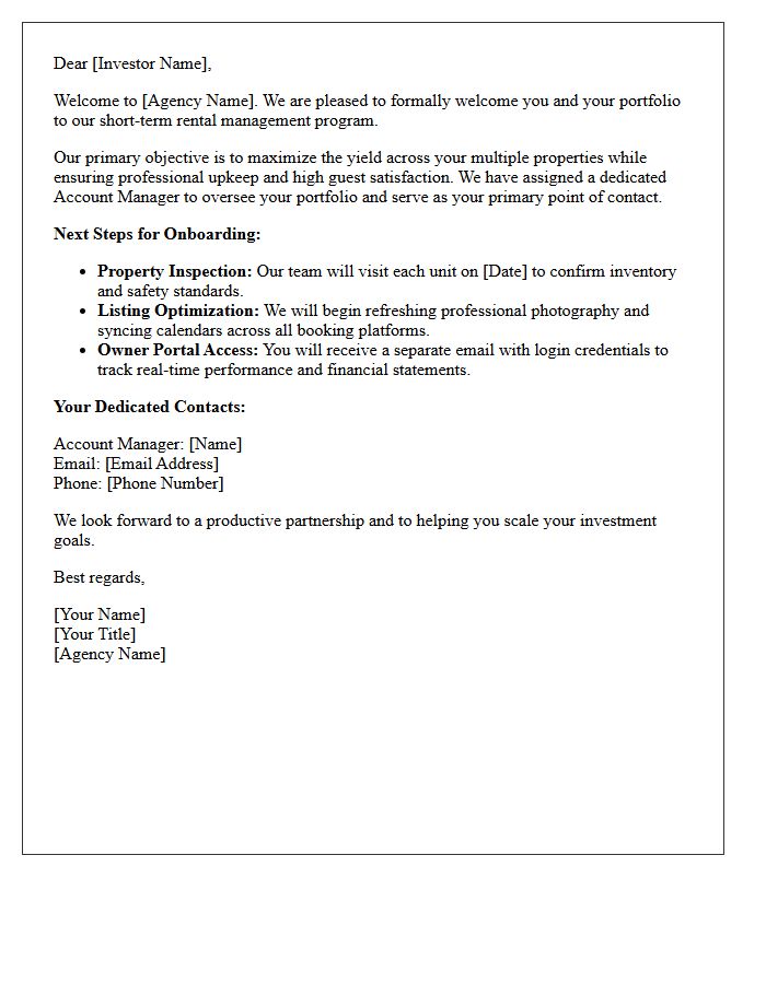 Agency Welcome Letter for Multi-Property Short-Term Rental Investors