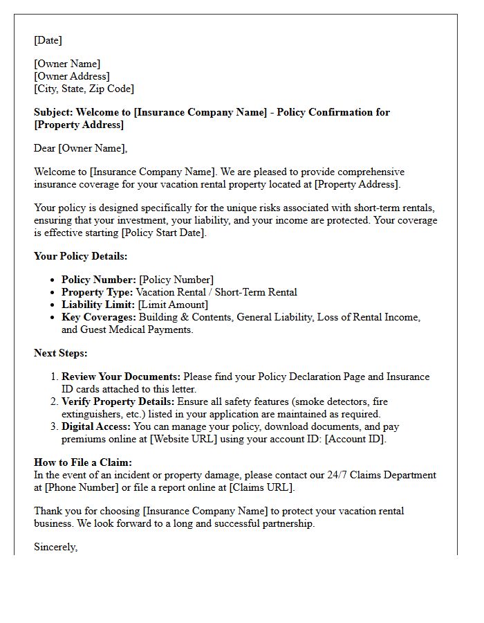 Comprehensive Insurance Welcome Letter for Vacation Rental Owners