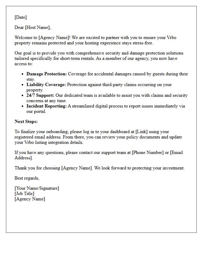 Property Protection Agency Welcome Letter for Vrbo Hosts