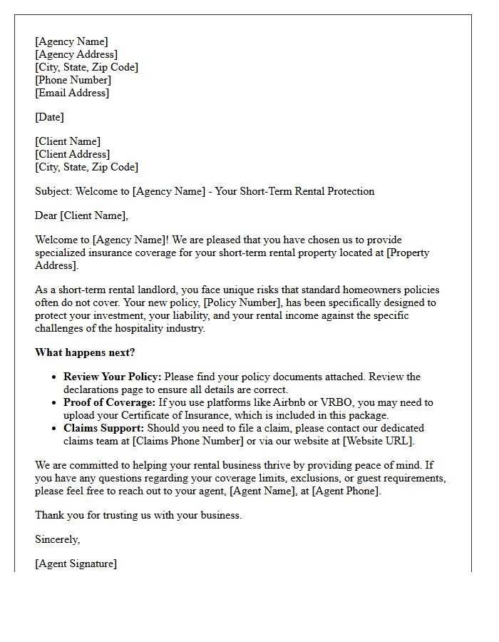 Short-Term Rental Landlord Insurance Agency Welcome Letter