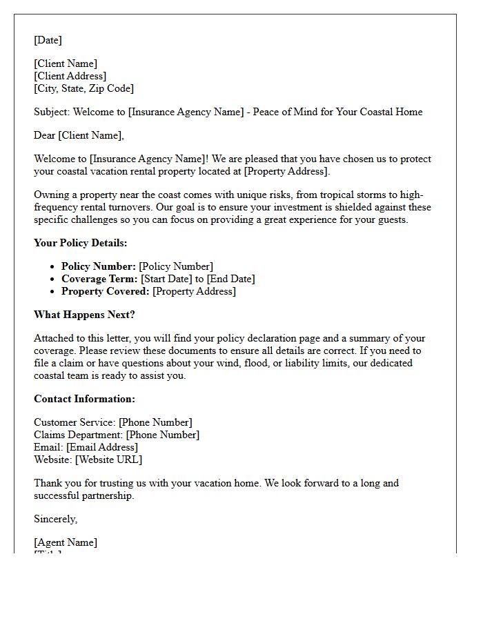 Welcome Letter for Coastal Vacation Rental Insurance Clients