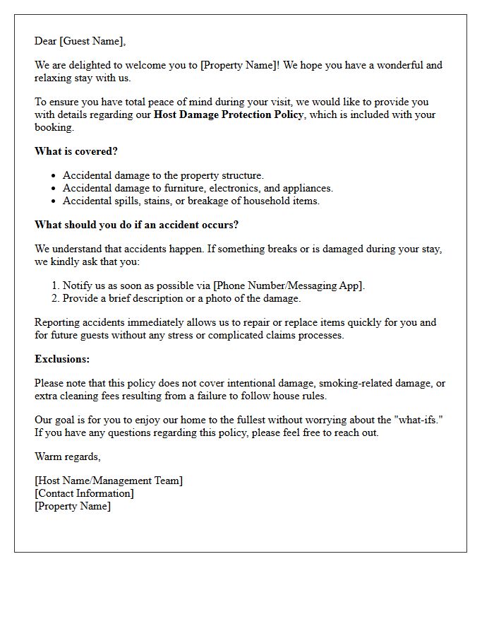 Welcome Letter Presenting Your Host Damage Protection Policy