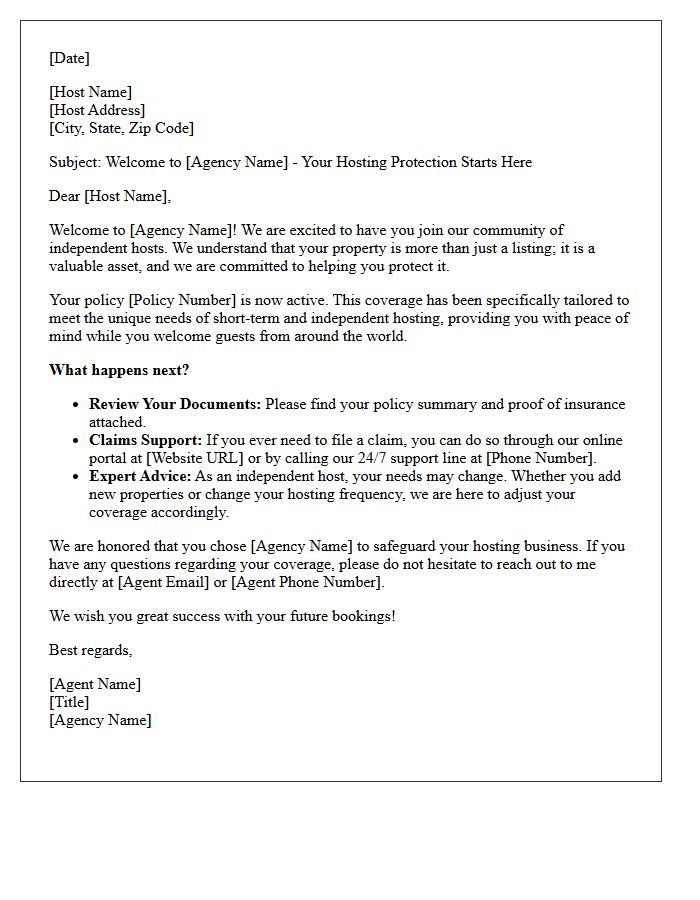 Welcome to Our Insurance Agency Letter for Independent Hosts