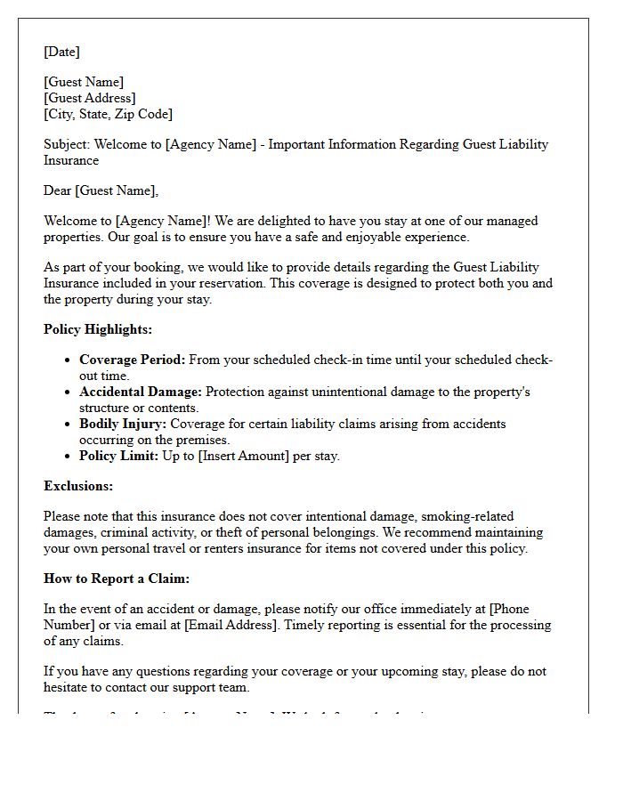 Welcome to the Agency Letter Detailing Guest Liability Insurance