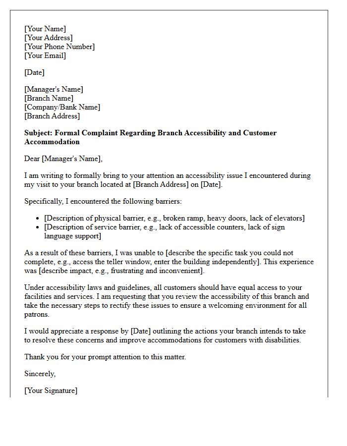 Letter Addressing Branch Accessibility and Customer Accommodation Complaint