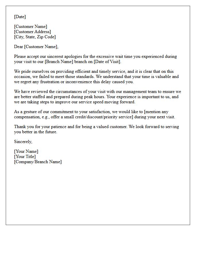 Letter of Apology for Excessive Wait Time During Branch Visit