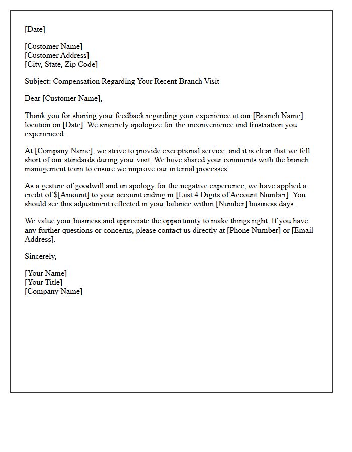 Letter Providing Account Compensation for Negative Branch Experience