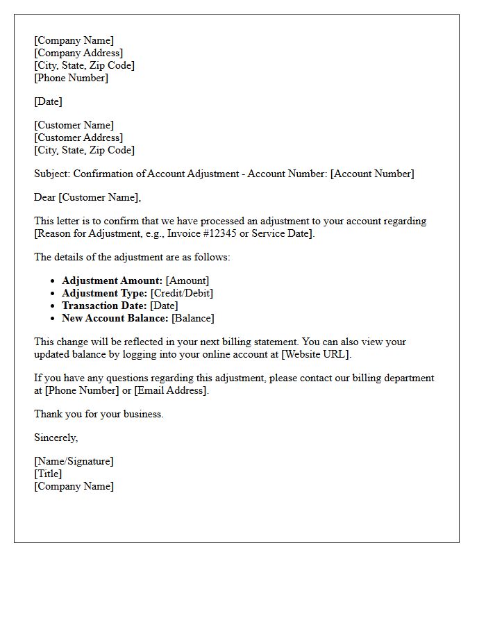 Confirmation of Account Adjustment Letter
