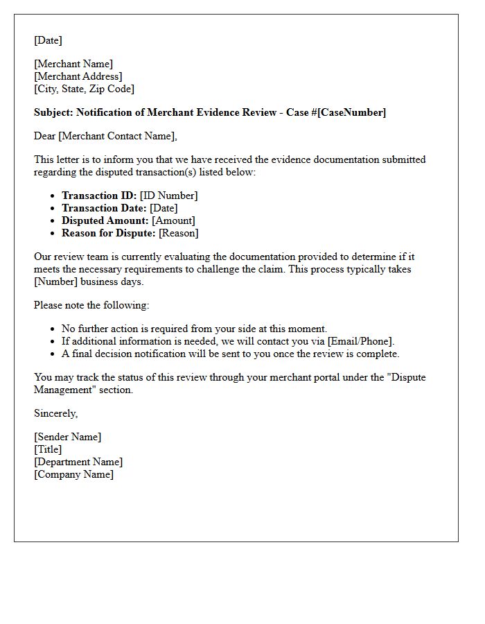 Merchant Evidence Review Notification Letter