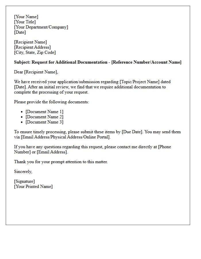 Request for Additional Documentation Letter