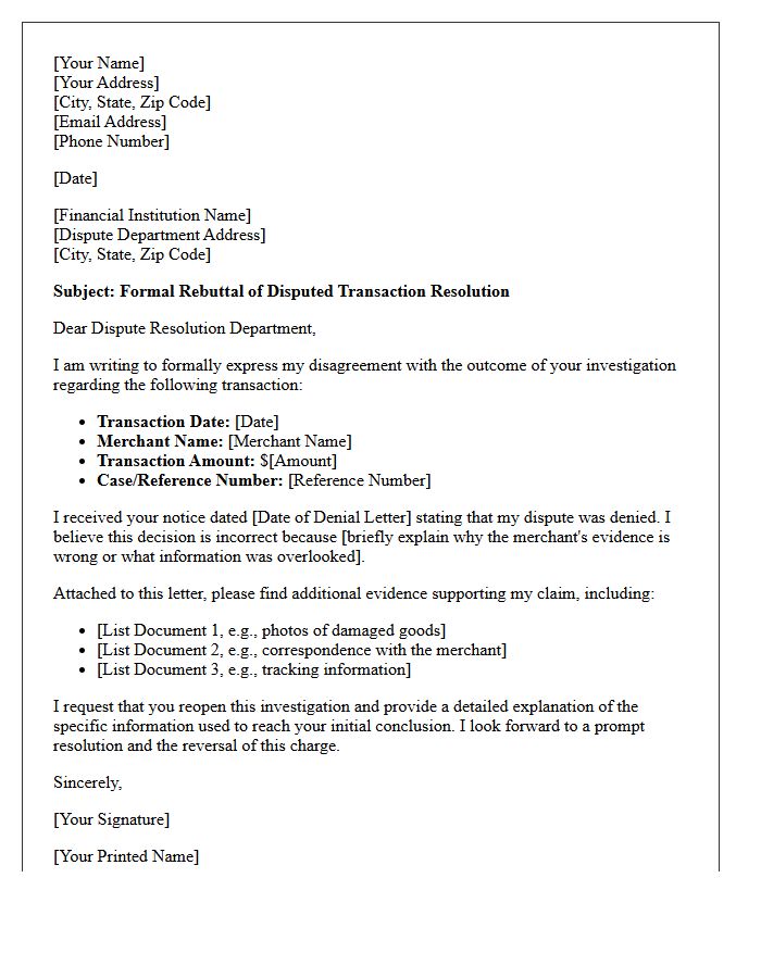 Unfavorable Resolution of Disputed Transaction Letter
