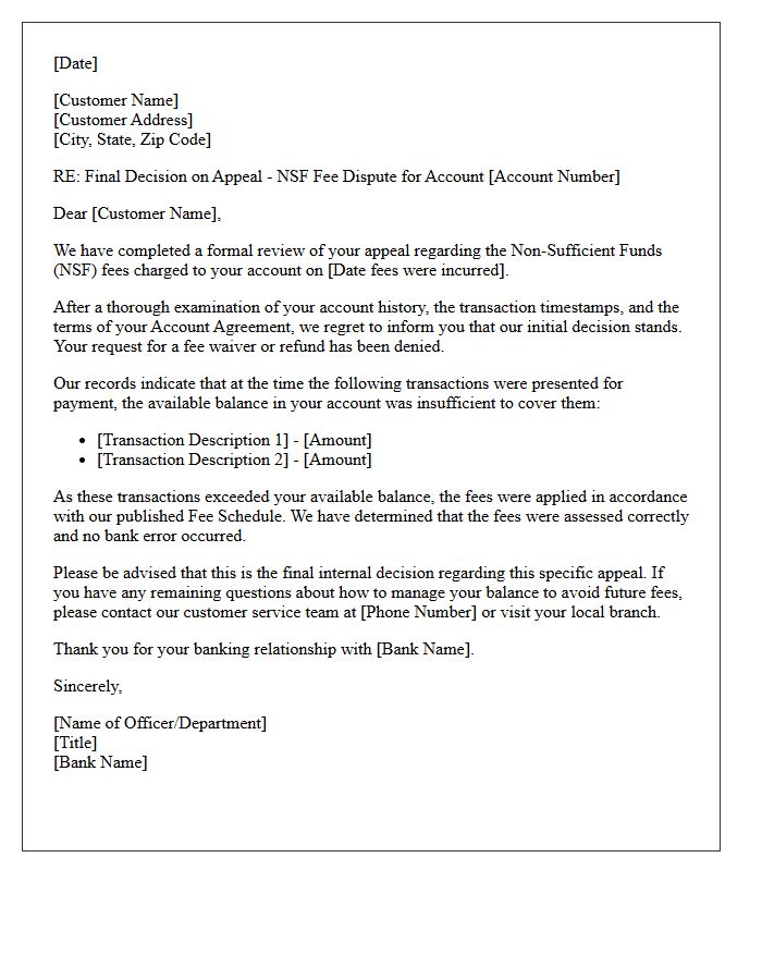 Final Decision Letter on Insufficient Funds Appeal