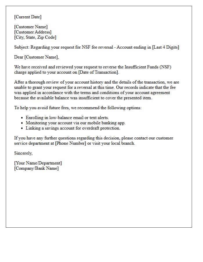 Letter Declining Insufficient Funds Charge Reversal