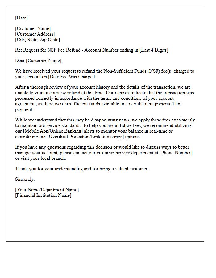Letter Denying Courtesy Refund of NSF Fee