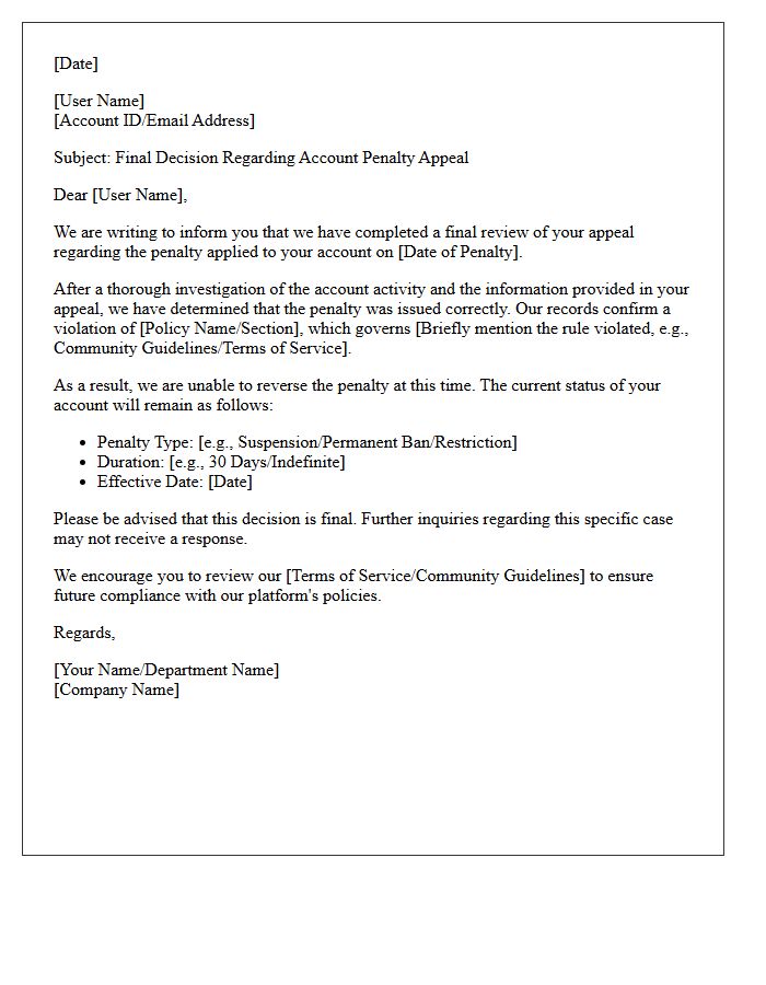 Letter Regarding Denial of Account Penalty Reversal