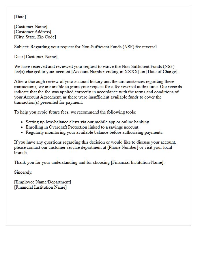 Standard NSF Fee Reversal Denial Letter
