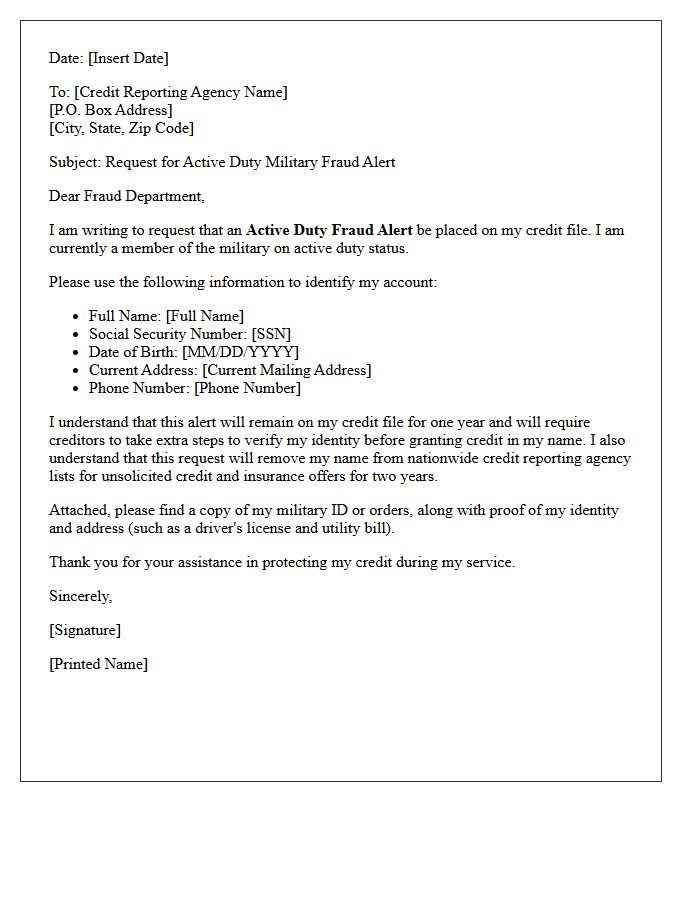 Active Duty Military Fraud Alert Status Letter