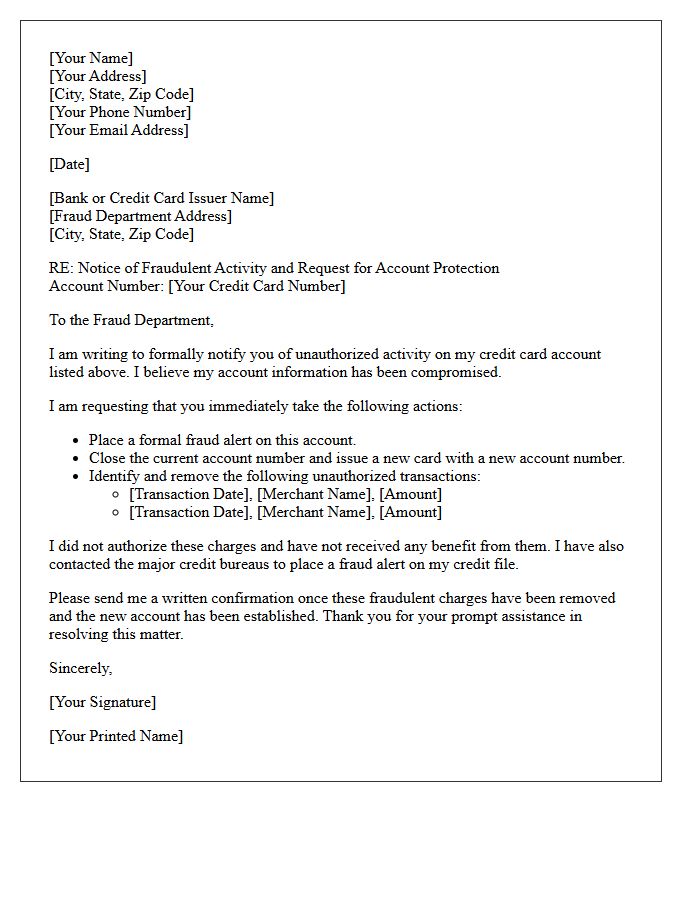 Credit Card Account Fraud Alert Activation Letter