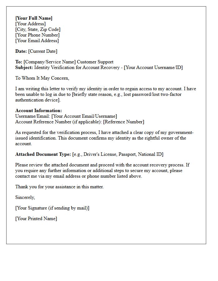 Account Recovery Identity Verification Document Letter