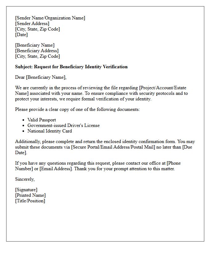 Beneficiary Identity Verification Request Letter