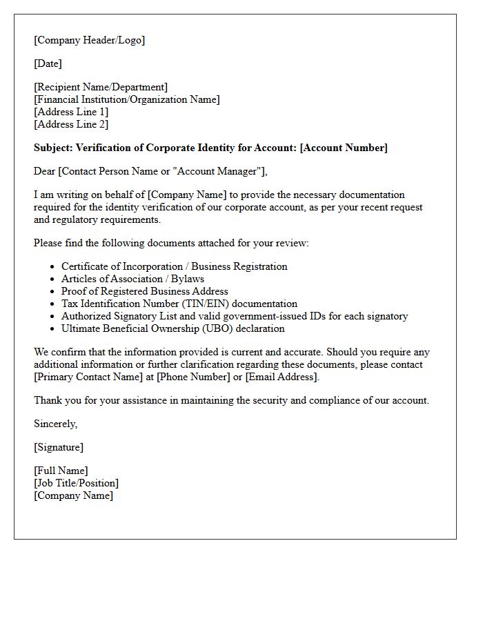 Corporate Account Identity Verification Request Letter
