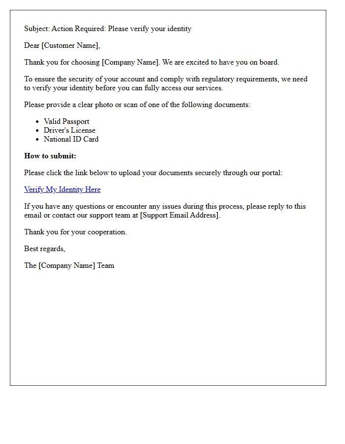 Customer Onboarding Identity Verification Request Letter
