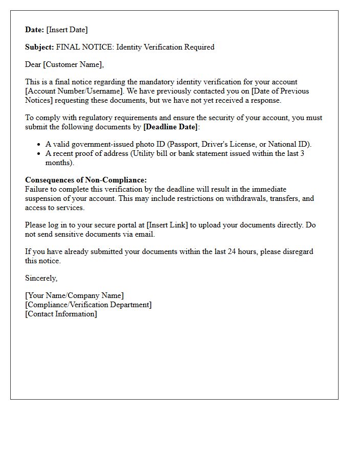 Final Notice Letter for Identity Verification Submission