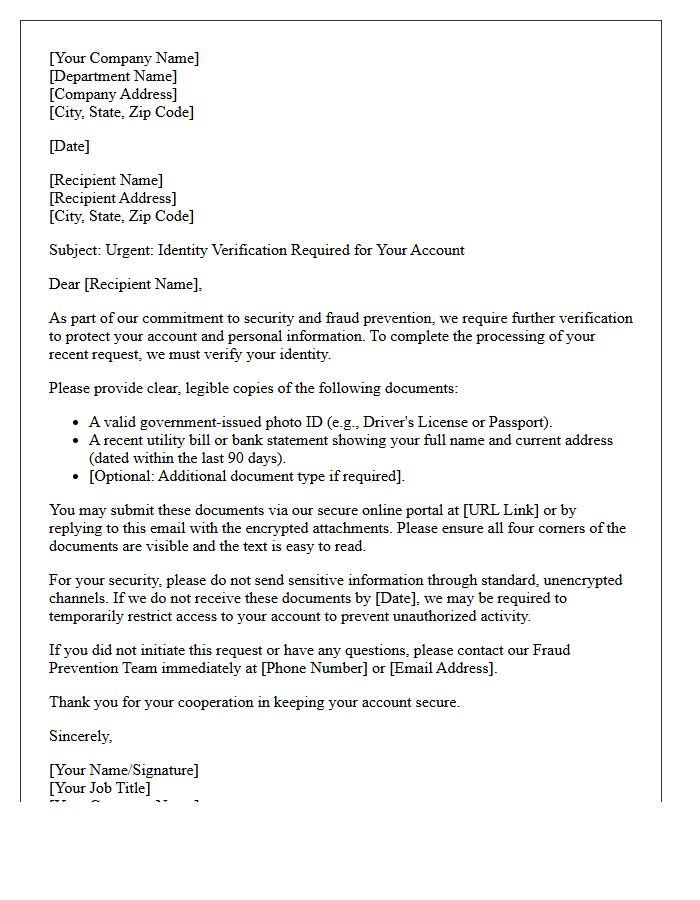 Fraud Prevention Identity Verification Document Letter