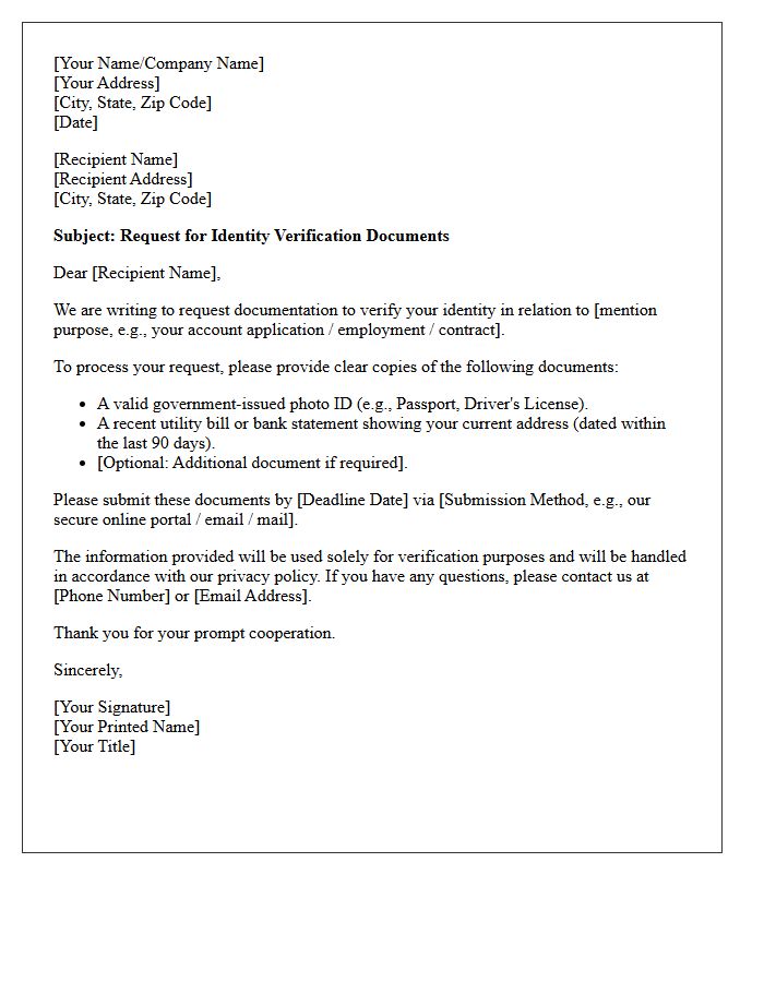 Initial Request for Identity Verification Documents Letter
