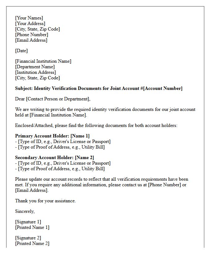 Joint Account Identity Verification Document Letter