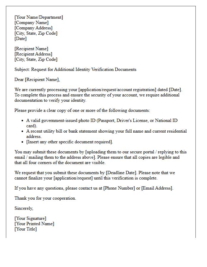 Letter Requesting Additional Identity Verification Documents
