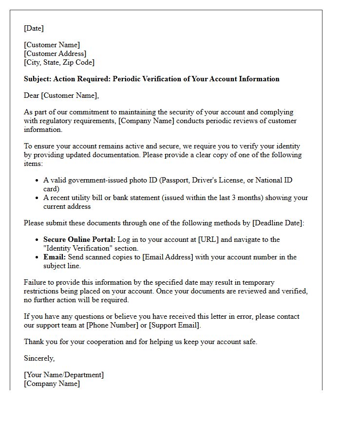 Periodic Account Review Identity Verification Letter