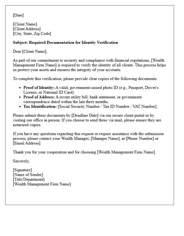 Wealth Management Client Identity Verification Letter