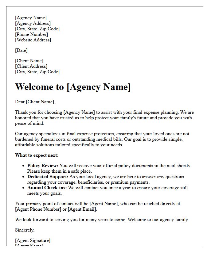 Agency Introduction and Welcome Letter for Final Expense Clients