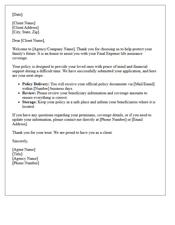 Final Expense Client Onboarding Welcome Letter