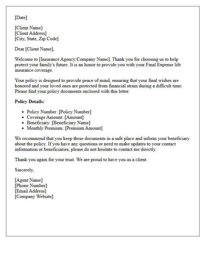 Final Expense Insurance Client Welcome Letter