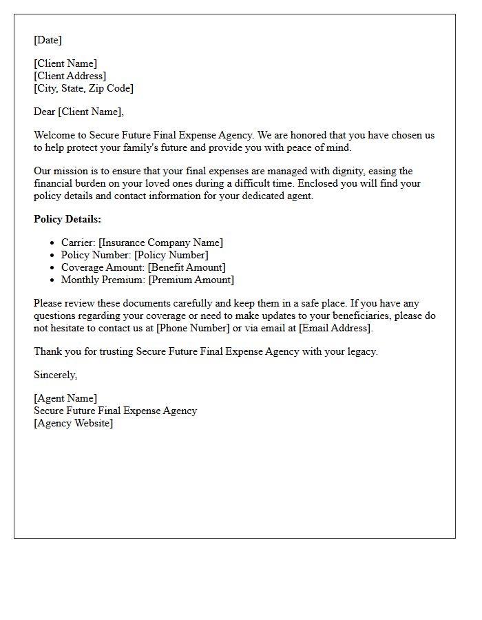 Secure Future Final Expense Agency Welcome Letter