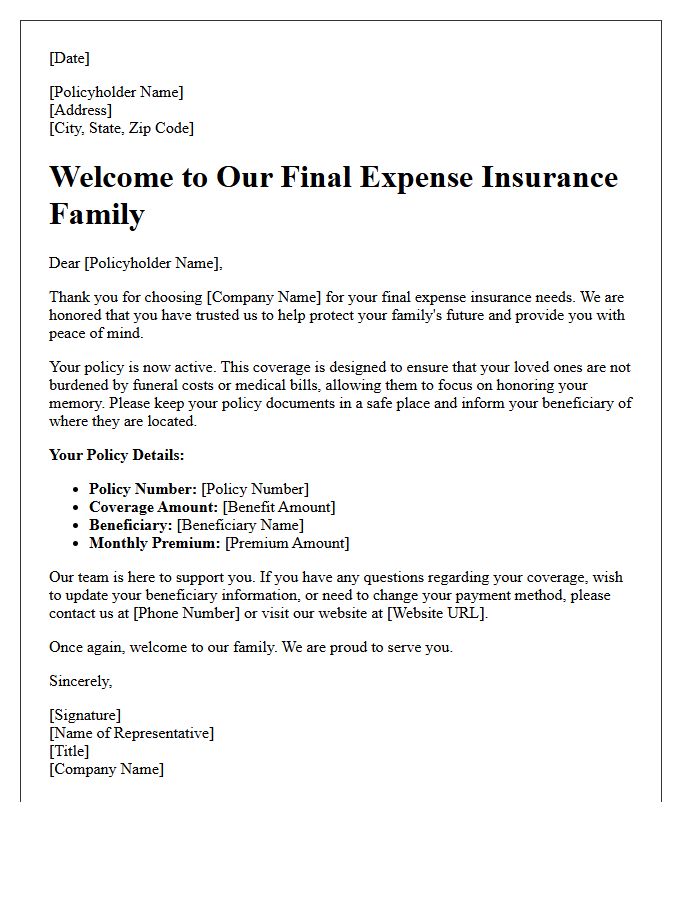 Welcome Letter to Our Final Expense Insurance Family
